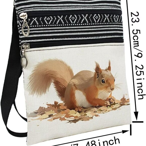 Squirrel Crossbody Bag Small Ethnic Pattern Adjustable Strap Zipper Bag - Picture 2 of 7